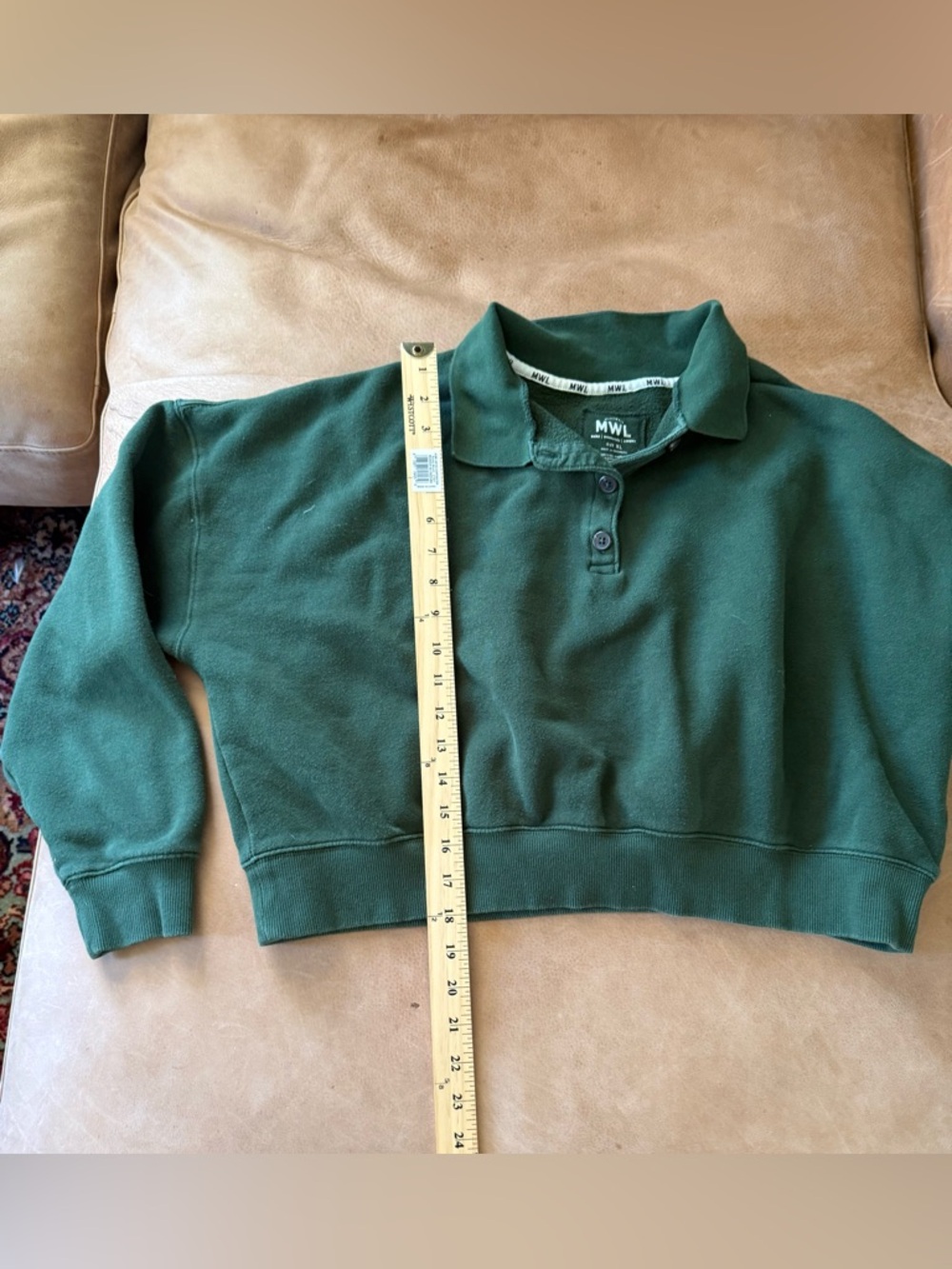 Madewell MWL Green Cropped Collared Sweatshirt Women’s Size XL - Picture 4 of 6